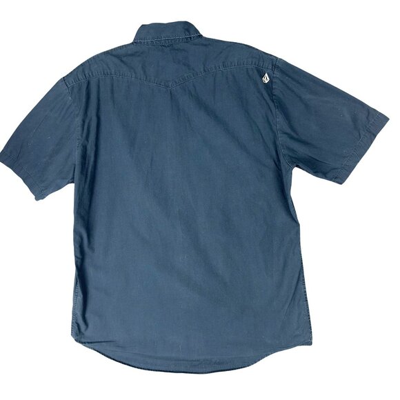 Volcom Western Shirt Men S Blue Denim Short-Sleeve Cotton Pearl Snap Button - Picture 2 of 12